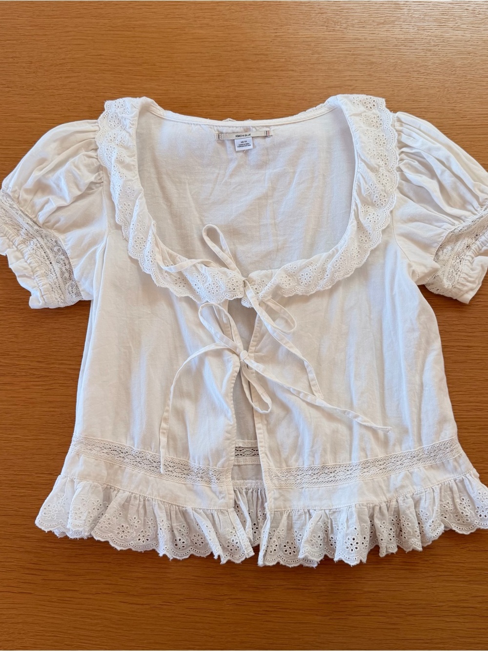 Kimchi Blue White Eyelet Tie-Front Peasant Blouse